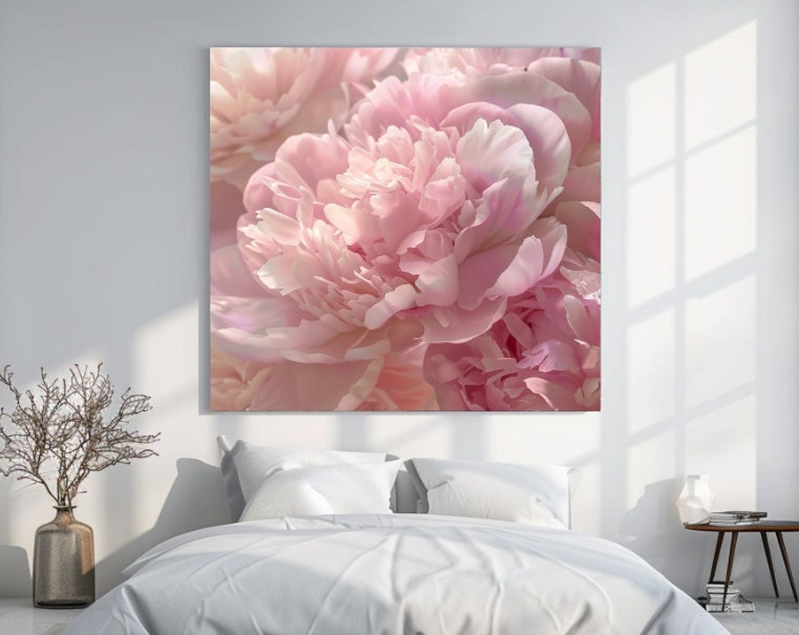 Blush Pink Peony Bloom Close Up Soft Romantic Floral Wall Art