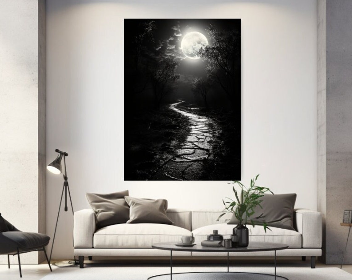 Moon Night Print Black And White Picture Aesthetic Design Luxury Home Decor Wall Art Gift Room Wall Hanging
