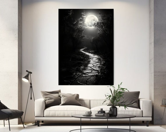 Moon Night Print Black And White Picture Aesthetic Design Luxury Home Decor Wall Art Gift Room Wall Hanging