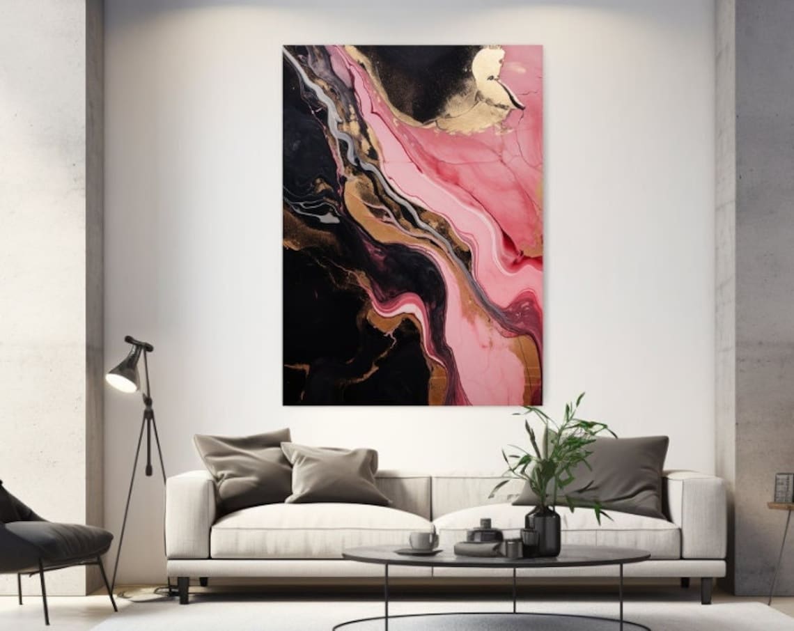 Black Pink Gold Marble Swirls Bold Luxury Abstract Art Poster