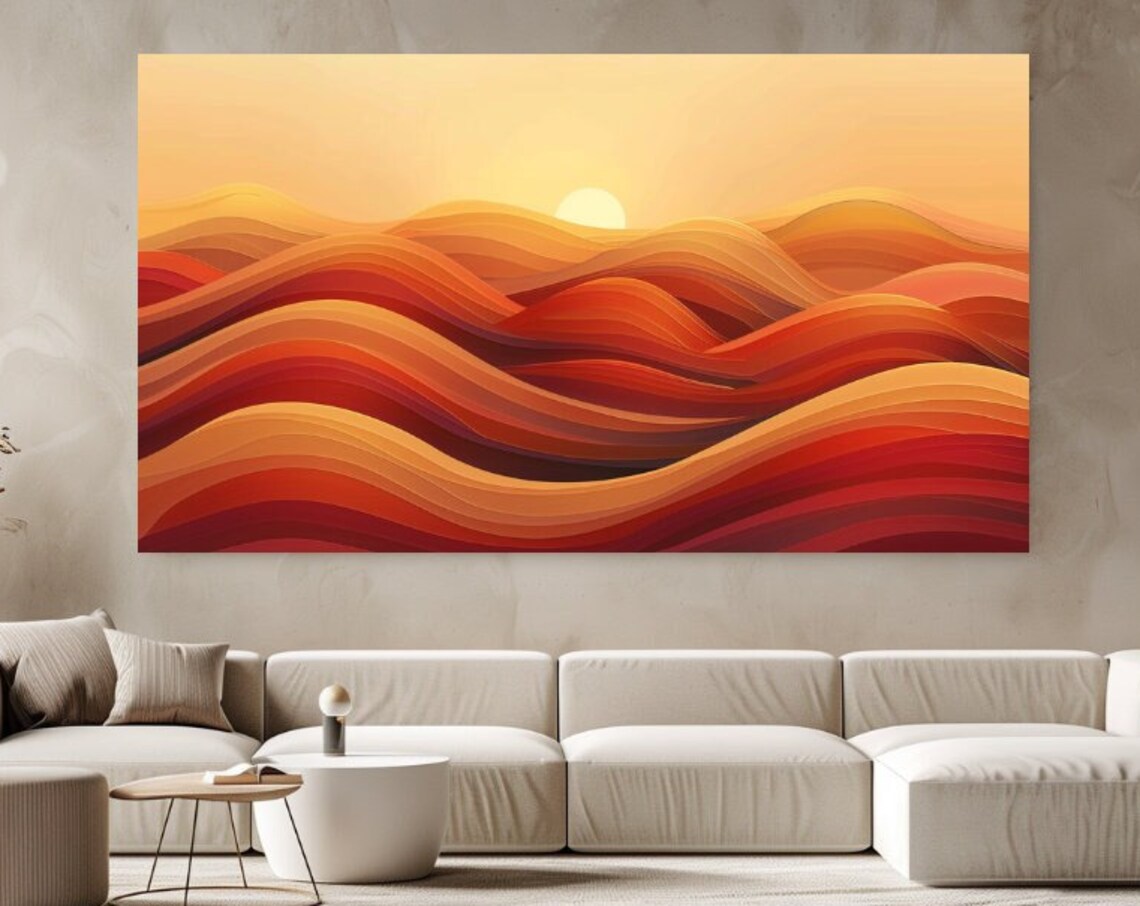 Orange Sunset Waves Abstract Flowing Dunes Landscape Art Poster