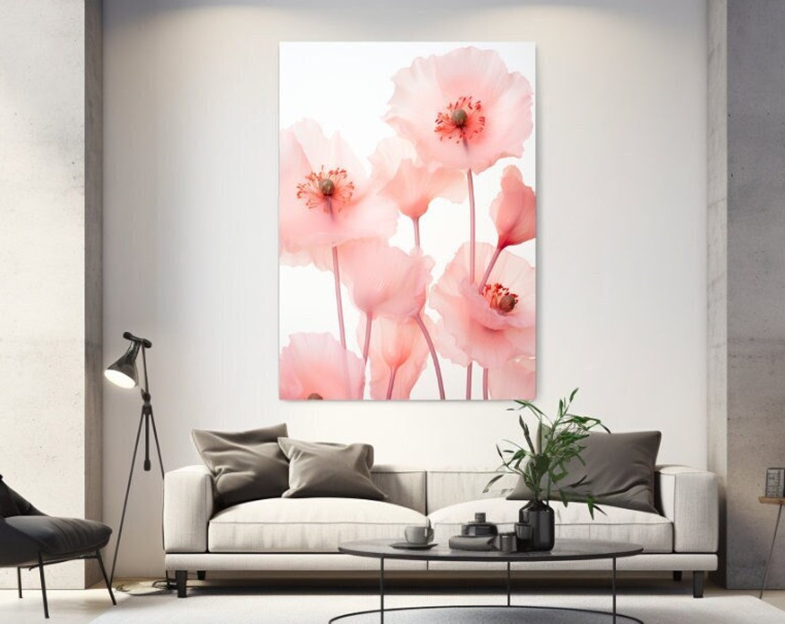 Pink Poppies Flowers White Background Soft Floral Art Poster