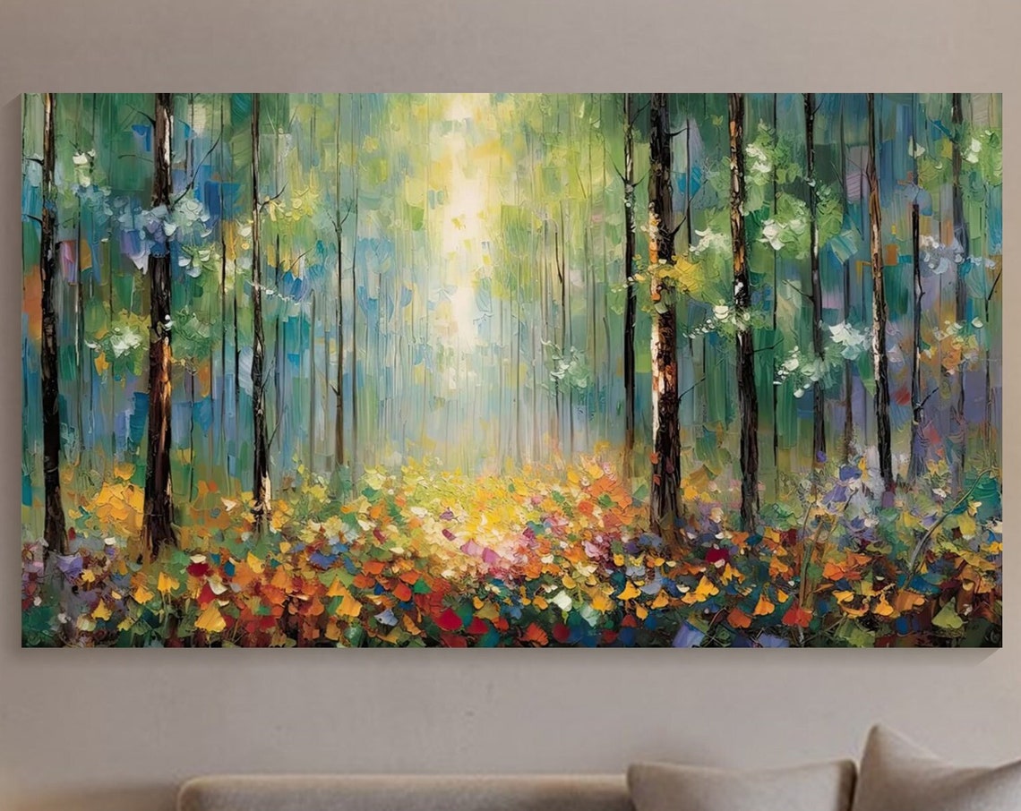 Sunlit Forest Clearing Colorful Wildflowers Impressionist Art Poster