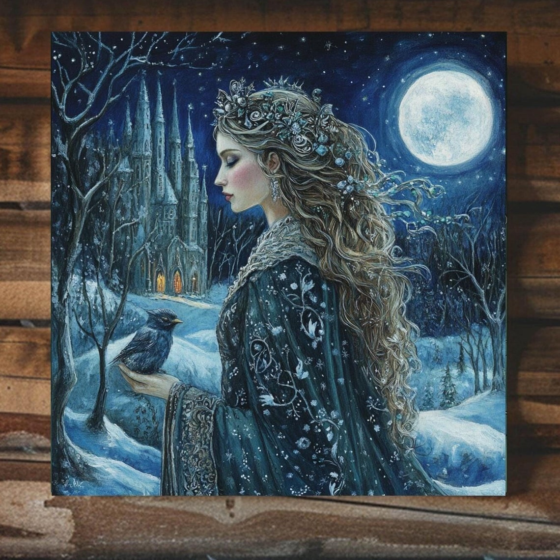 Winter Night Goddess Art Ethereal Wall Art Snowy Home Decor Celestial Goddess Dorm Decoration