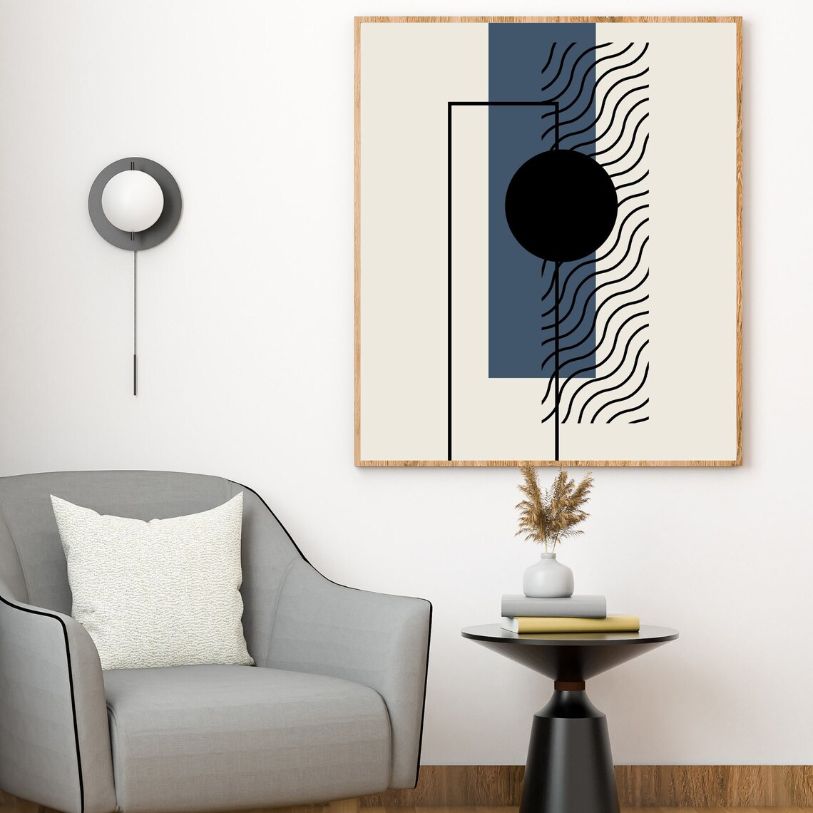 Navy Blue Geometric Abstract Art Print Modern Minimalist Wall Decor - Image 2