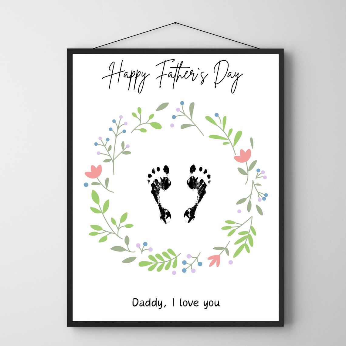 Happy Fathers Day Floral Wreath Handprints Art Print Daddy Love Gift - Image 3