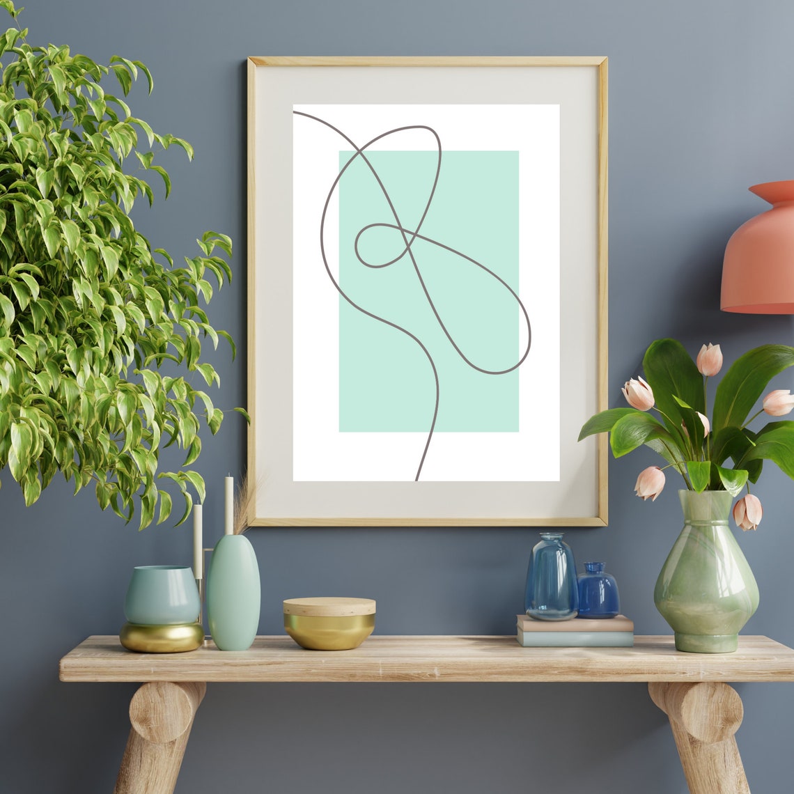 Mint Green Geometric Line Art Print Modern Abstract Minimalist Decor - Image 3