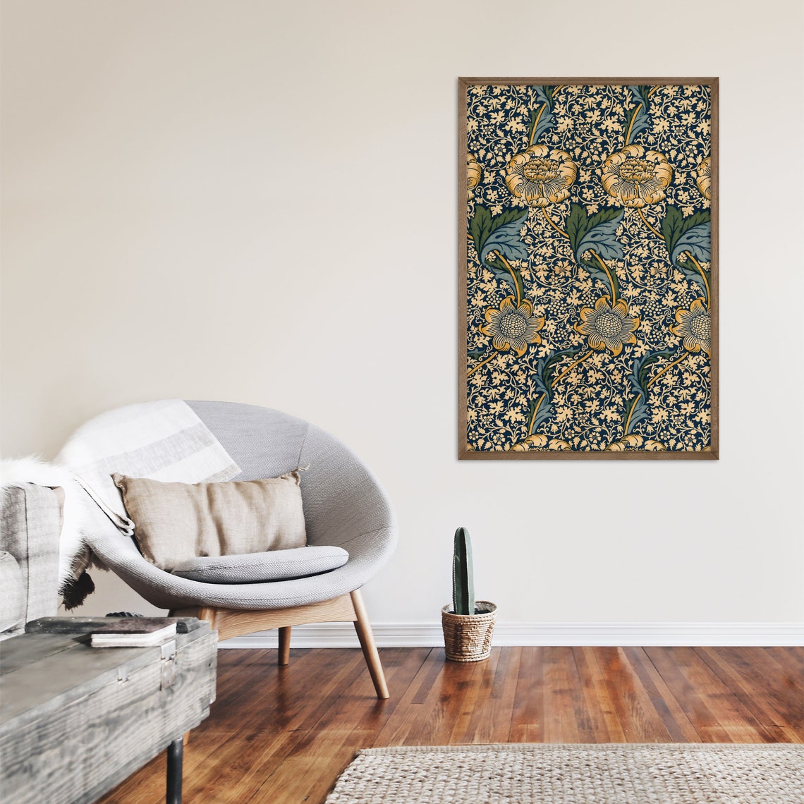 William Morris Kennet 1902 Floral Textile Pattern Poster Navy and Gold - Image 2