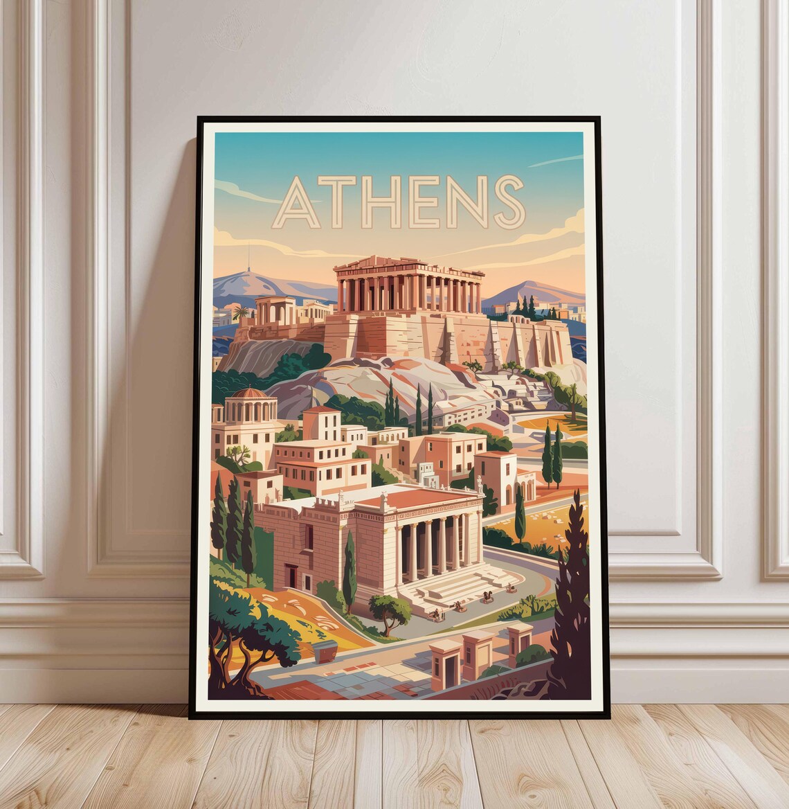 Athens Acropolis Parthenon Vintage Travel Decorative Poster Greece