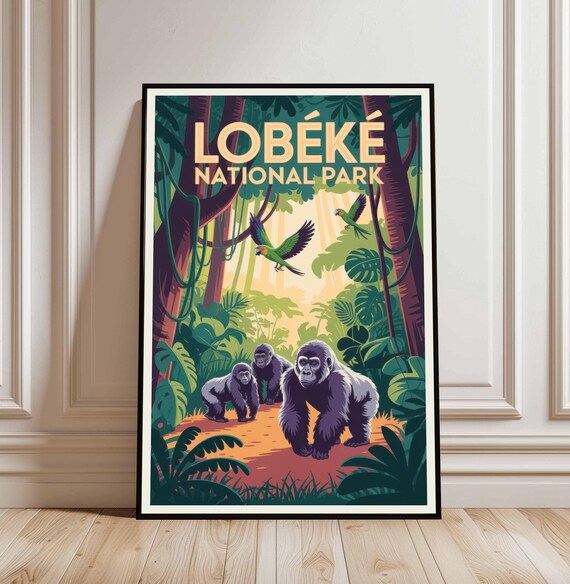 Lobeke National Park Cameroon Gorillas Jungle Vintage Travel Poster