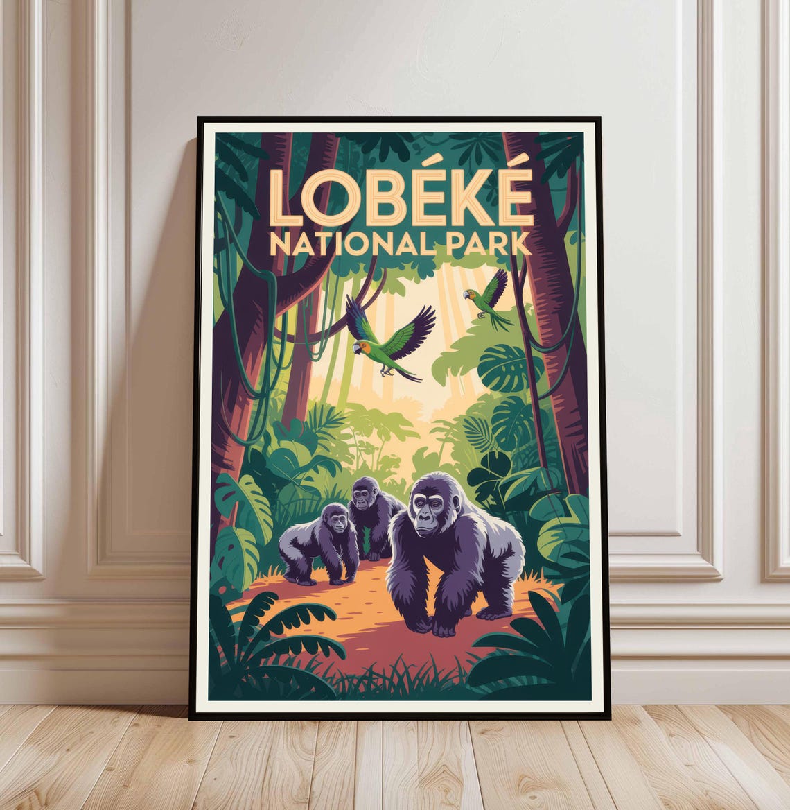 Lobeke National Park Cameroon Gorillas Jungle Vintage Travel Poster