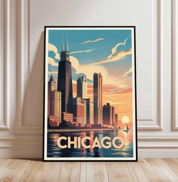 Chicago Skyline Poster Illinois City Art Print