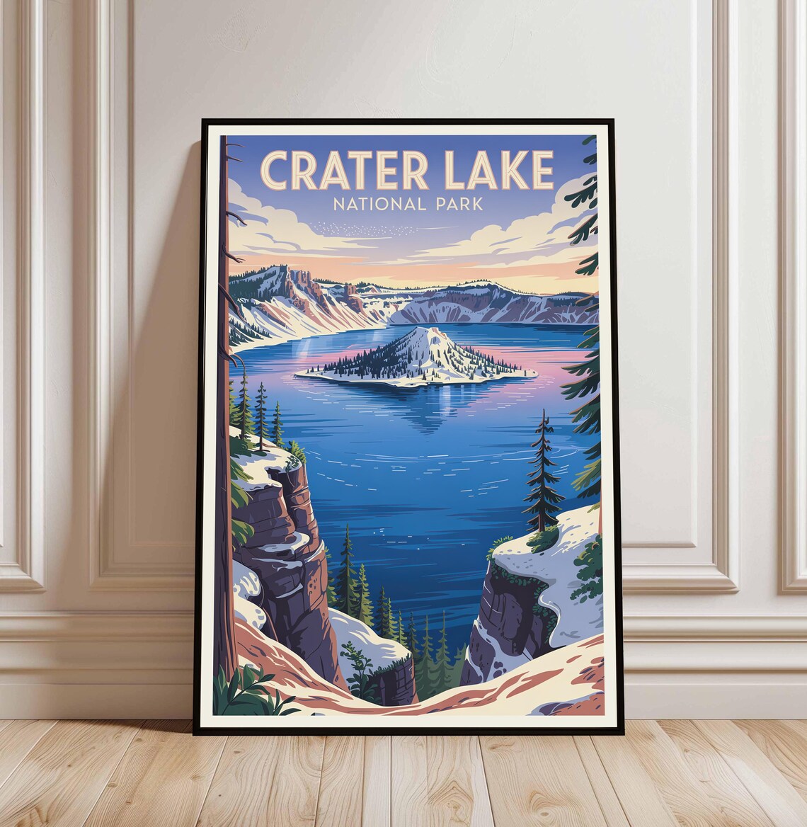 Crater Lake National Park Vintage Winter Lake View Travel Poster