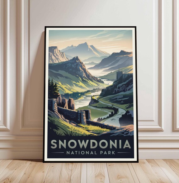 Snowdonia National Park Wales Vintage Mountain Landscape Poster