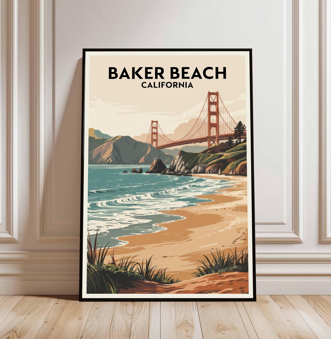Baker Beach California Golden Gate Bridge Retro Travel Poster