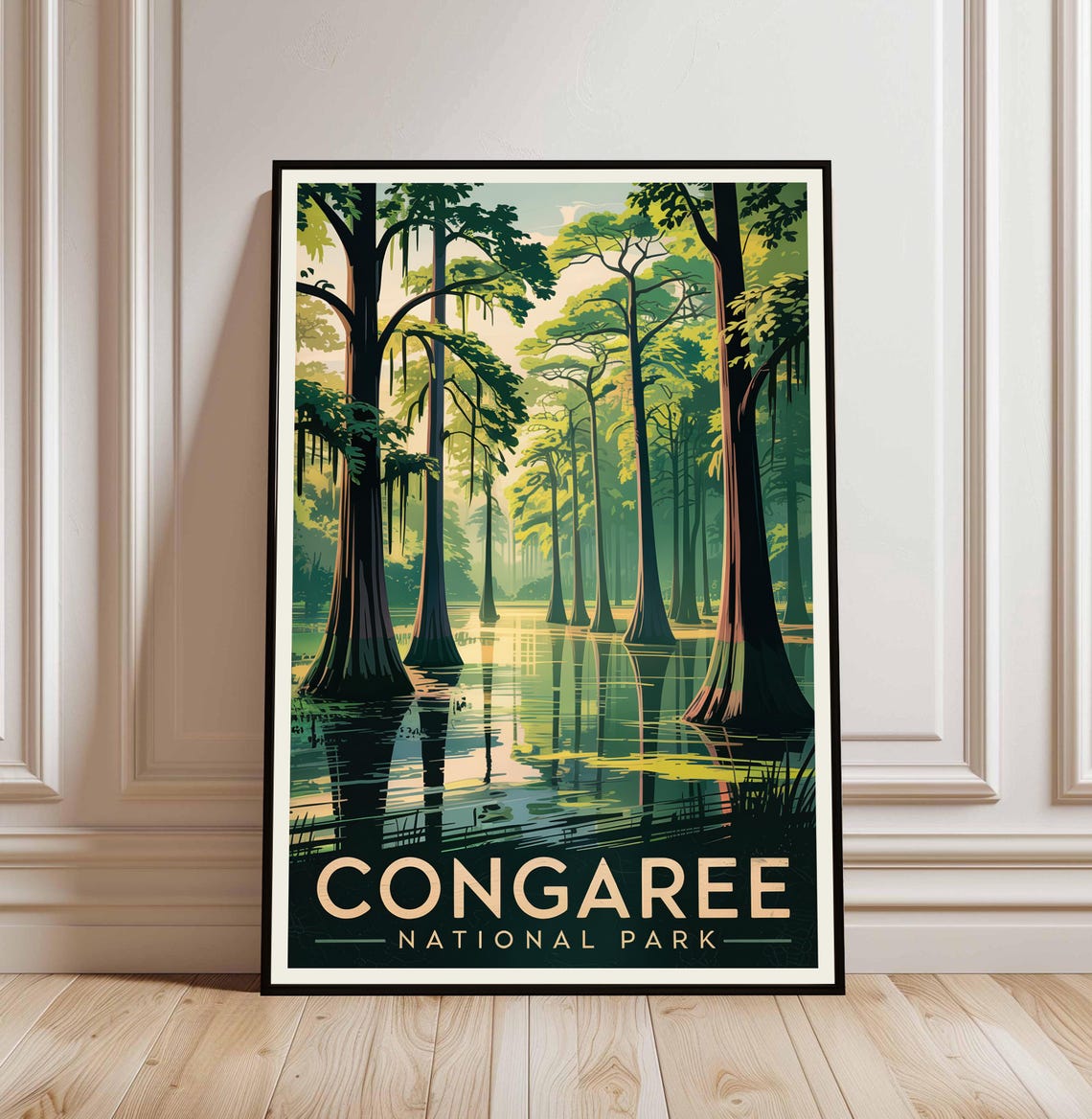 Congaree National Park Cypress Swamp Sunrise Vintage Travel Art Poster