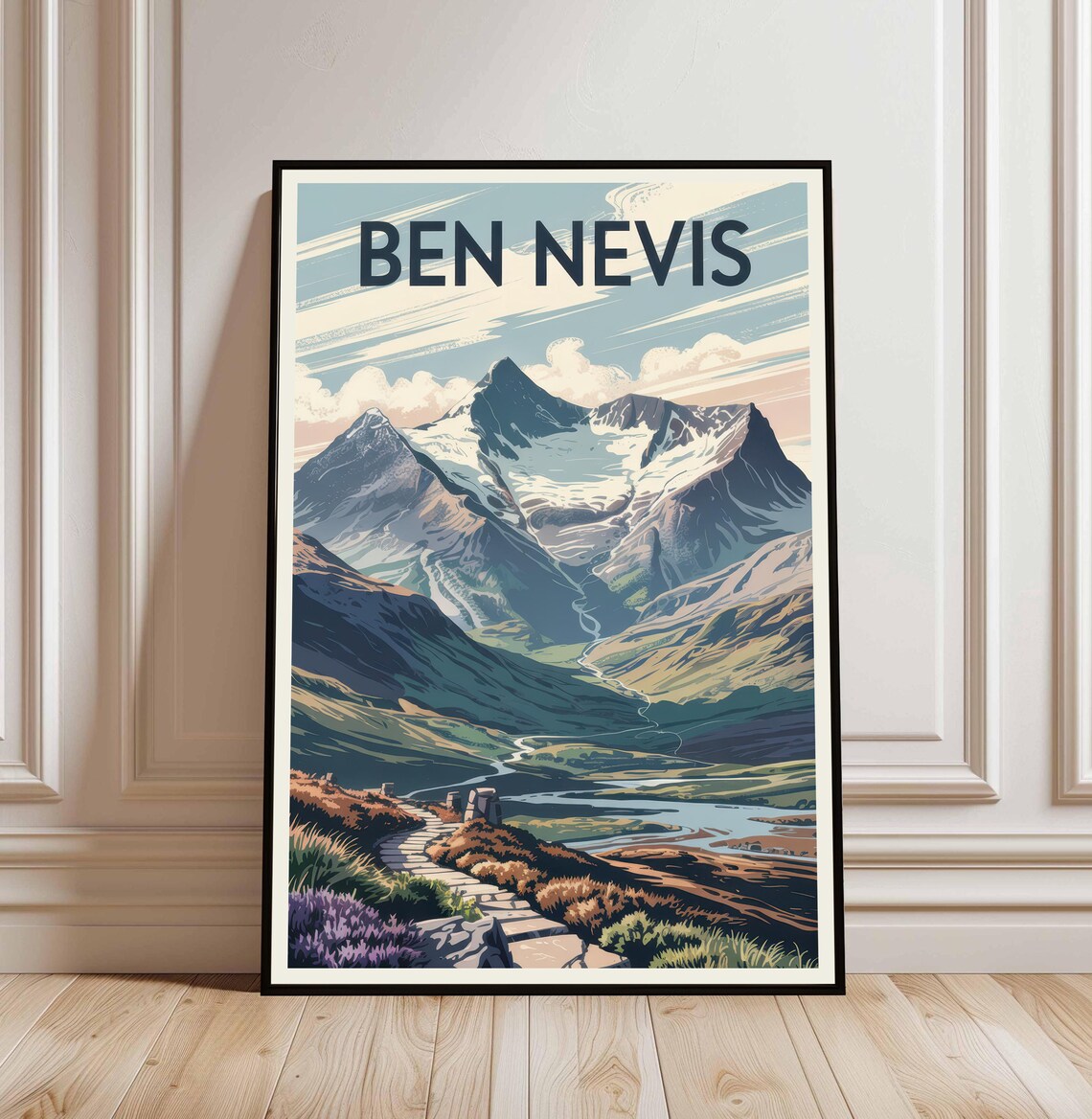 Ben Nevis Scotland Mountain Trail Retro Vintage Travel Poster