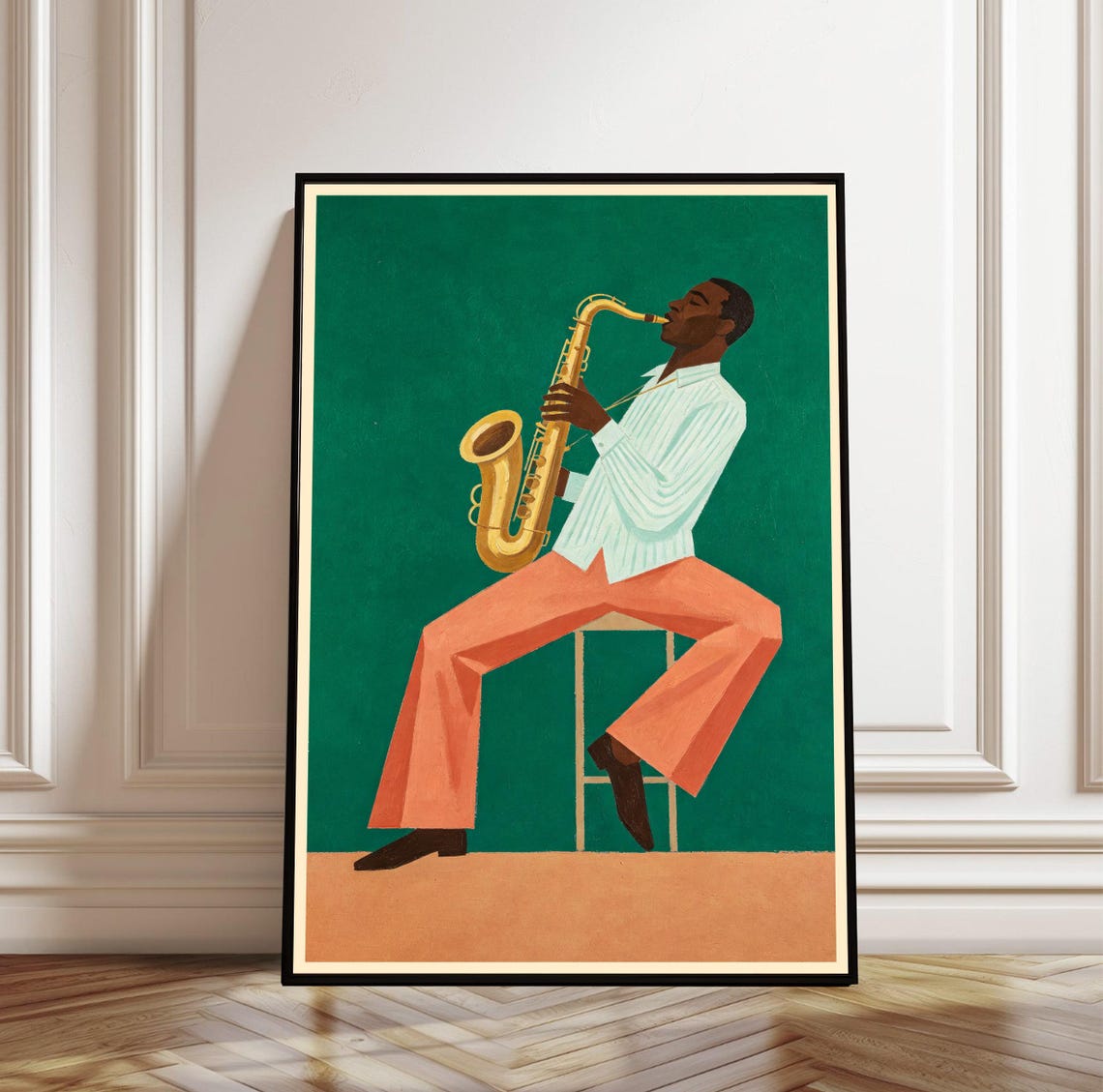 Retro Jazz Saxophone Player Mid Century Music Illustration Poster