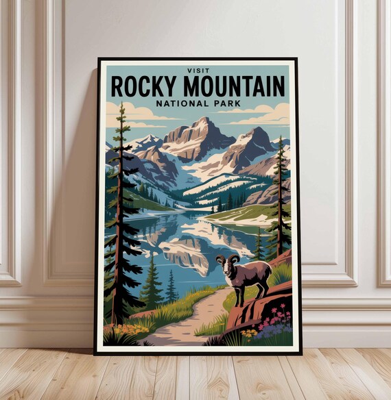 Rocky Mountain National Park Bighorn Sheep Vintage Travel Poster