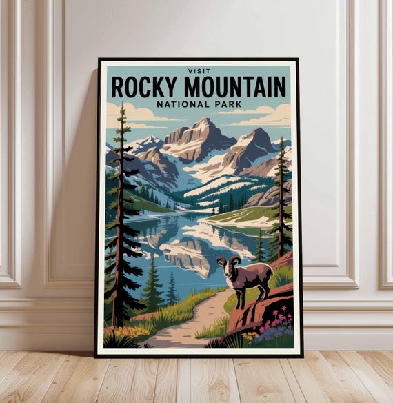 Rocky Mountain National Park Poster Colorado Travel Print Home Decor Wall Art Painting Hiking Gift