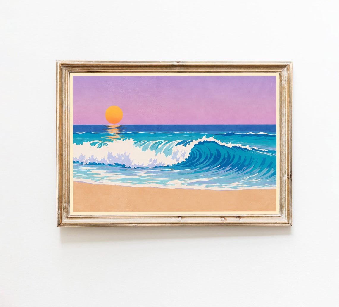 Ocean Wave Sunset Beach Vibrant Surf Summer Coastal Wall Art