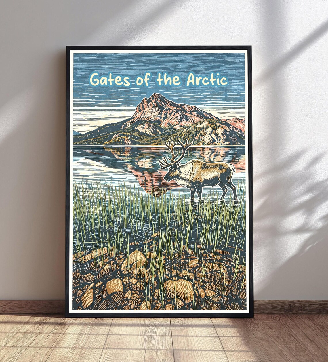 Gates Of The Arctic Caribou Lake Mountain Vintage Travel Poster
