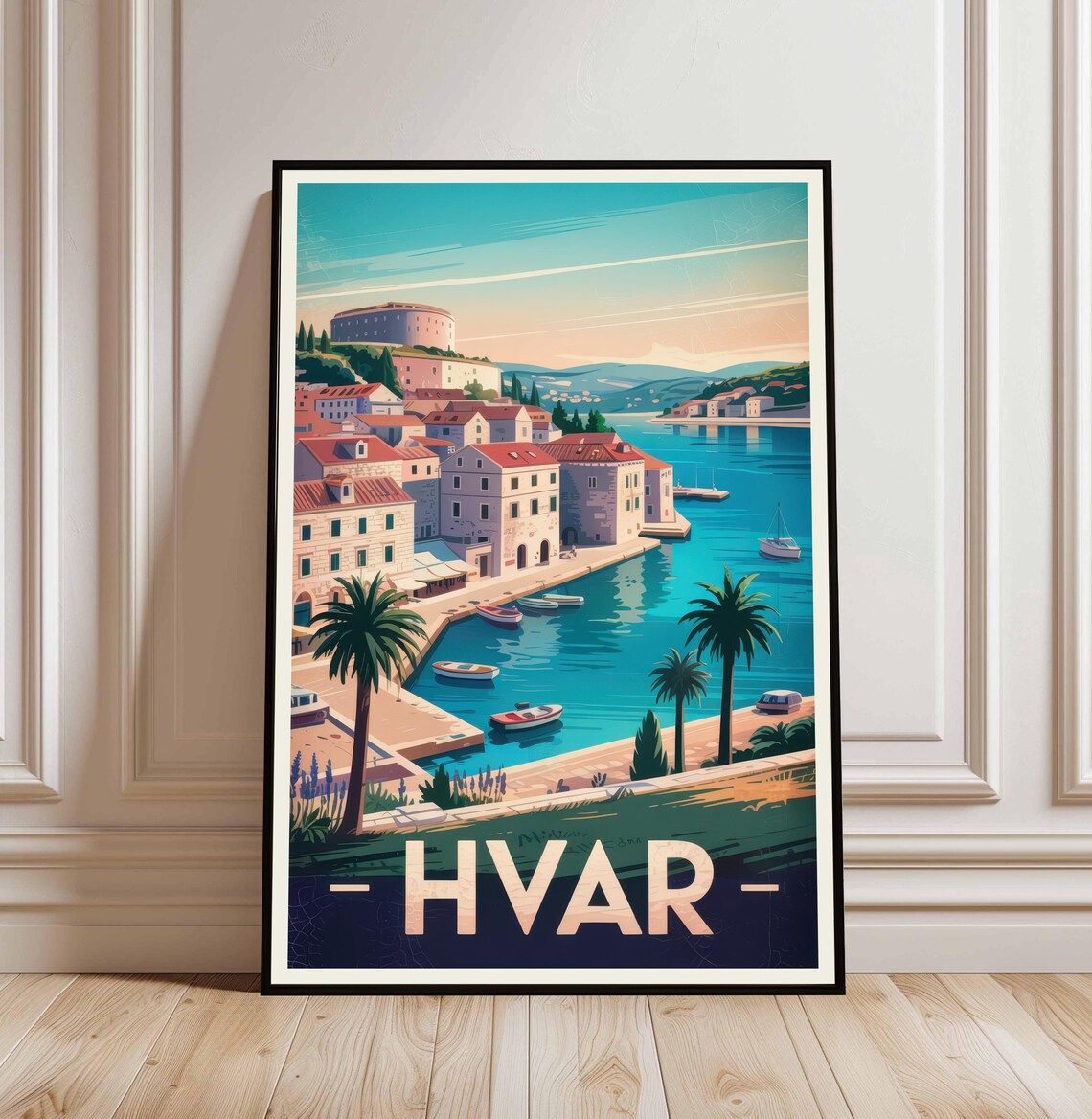 Hvar Croatia Island Vintage Travel Poster Harbor Palm Coast Art
