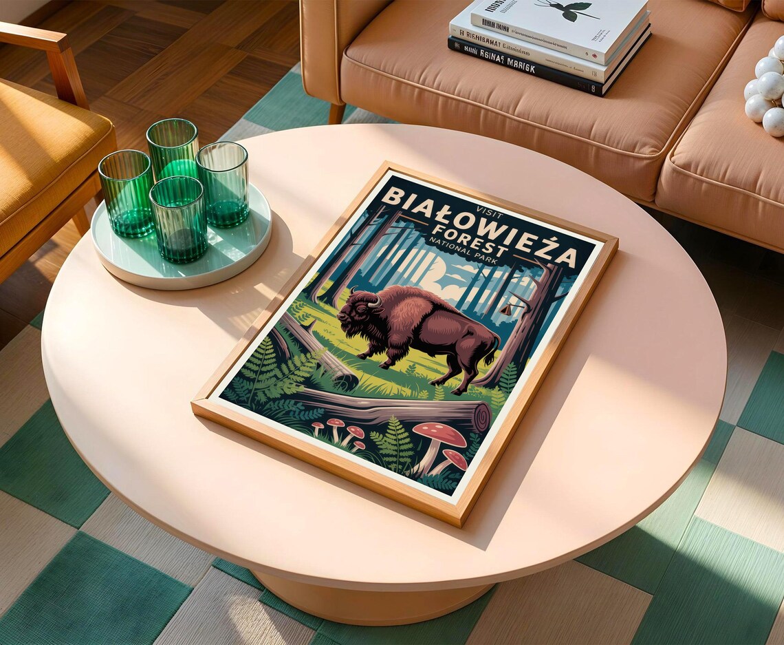 Bialowieza Forest National Park Poland Bison Vintage Travel Poster