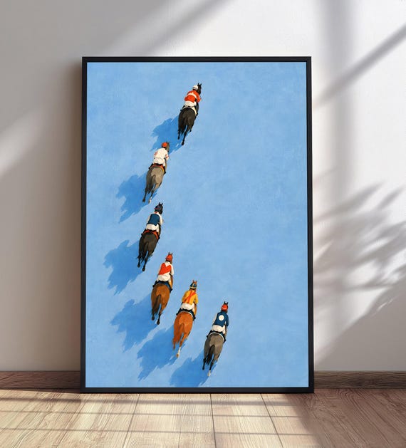 Horse Racing Print Aerial Jockey View Equestrian Wall Art Modern Decor