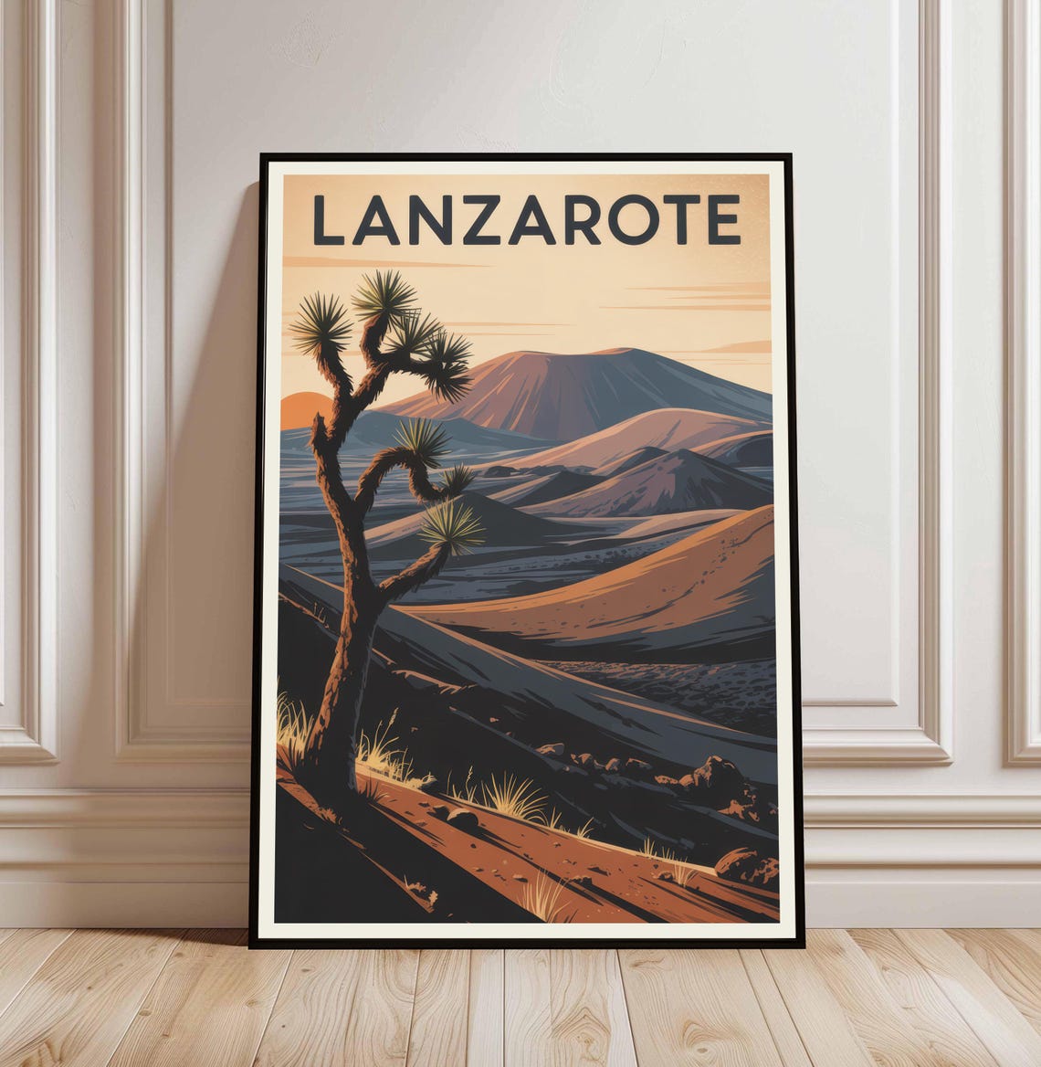 Lanzarote Canary Islands Volcanic Desert Sunset Travel Poster