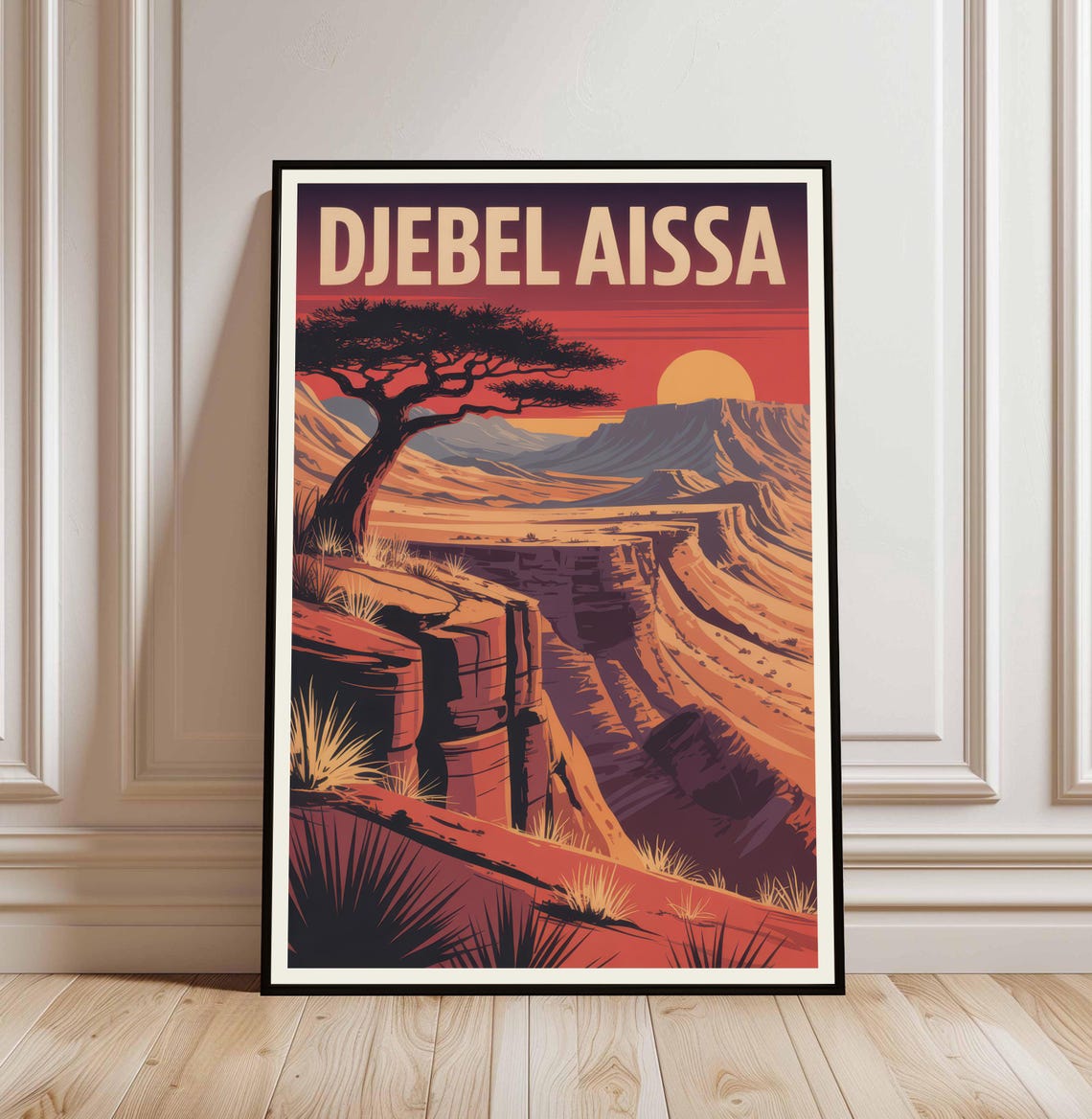 Dramatic Djebel Aissa Algeria Red Desert Canyon Sunset Vintage Poster