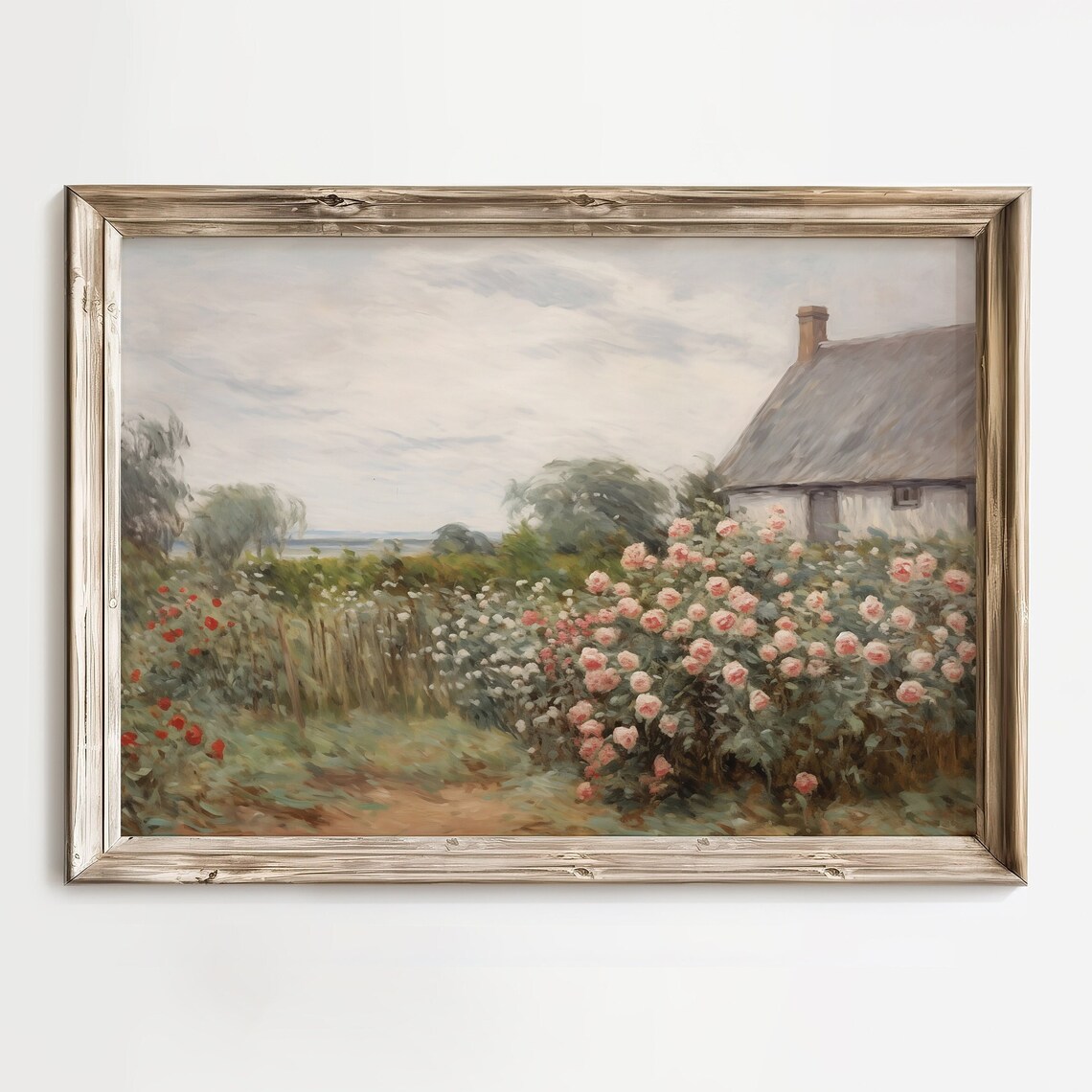 Cottage Rose Garden Thatched House English Summer Day Wall Art