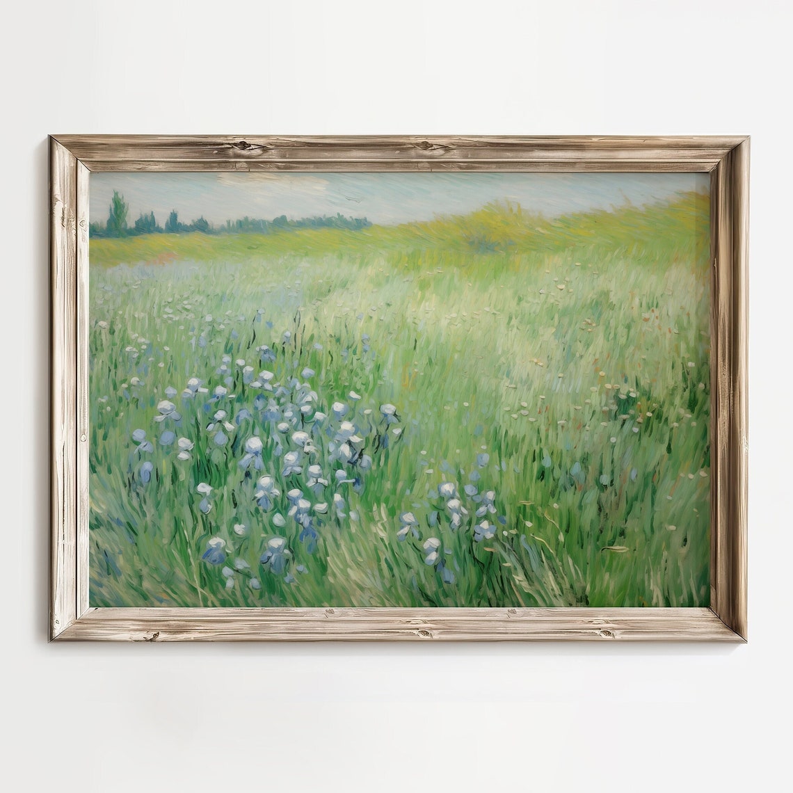 Blue Iris Field in Van Gogh Style Bold Brushstroke Meadow Poster