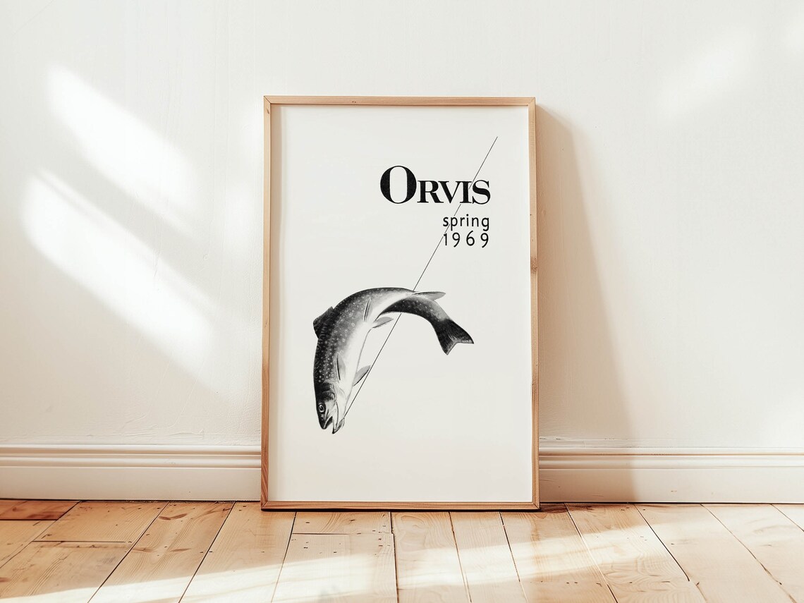 Trout Fly Fishing Poster, Retro Angler Wall Decor