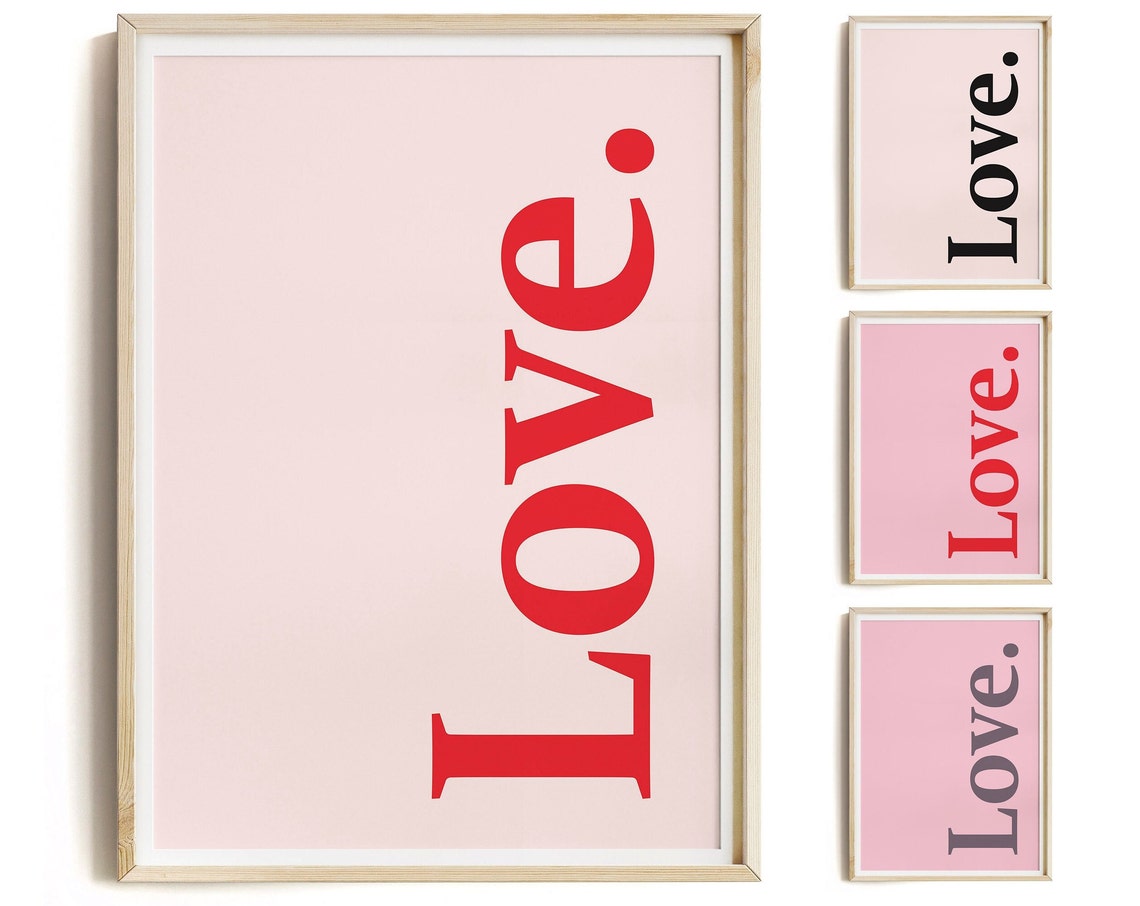 Love Red Typography Blush Pink Minimalist Modern Decor Wall Art - Image 3