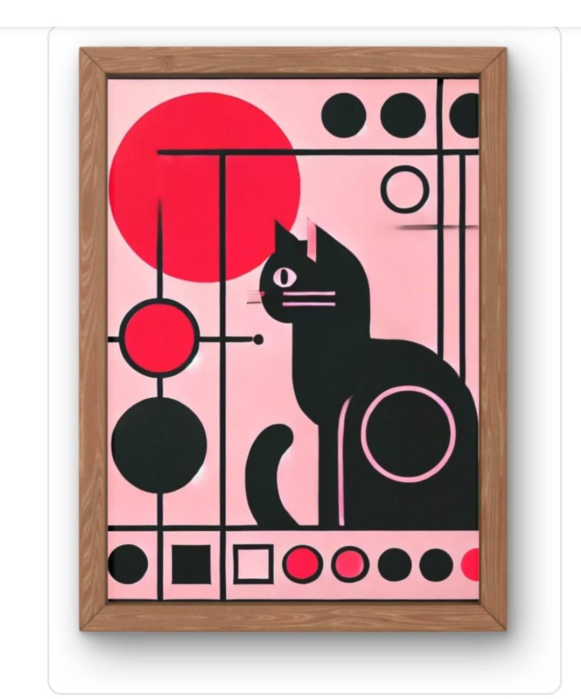 Geometric Black Cat Bauhaus Style Modern Minimalist Red Pink Poster