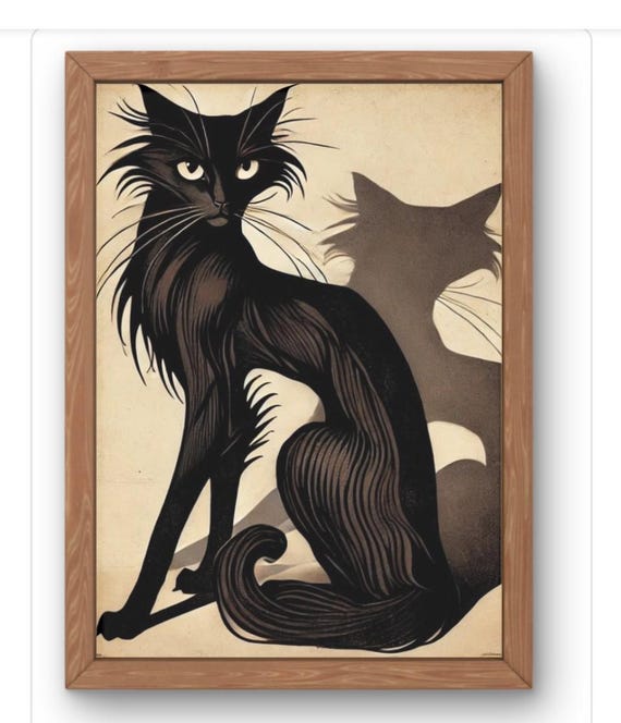 Egon Sceilee Inspired Black Cat Art Print Expressionist Feline Illustration Vintage Line Decor Available A5 A1