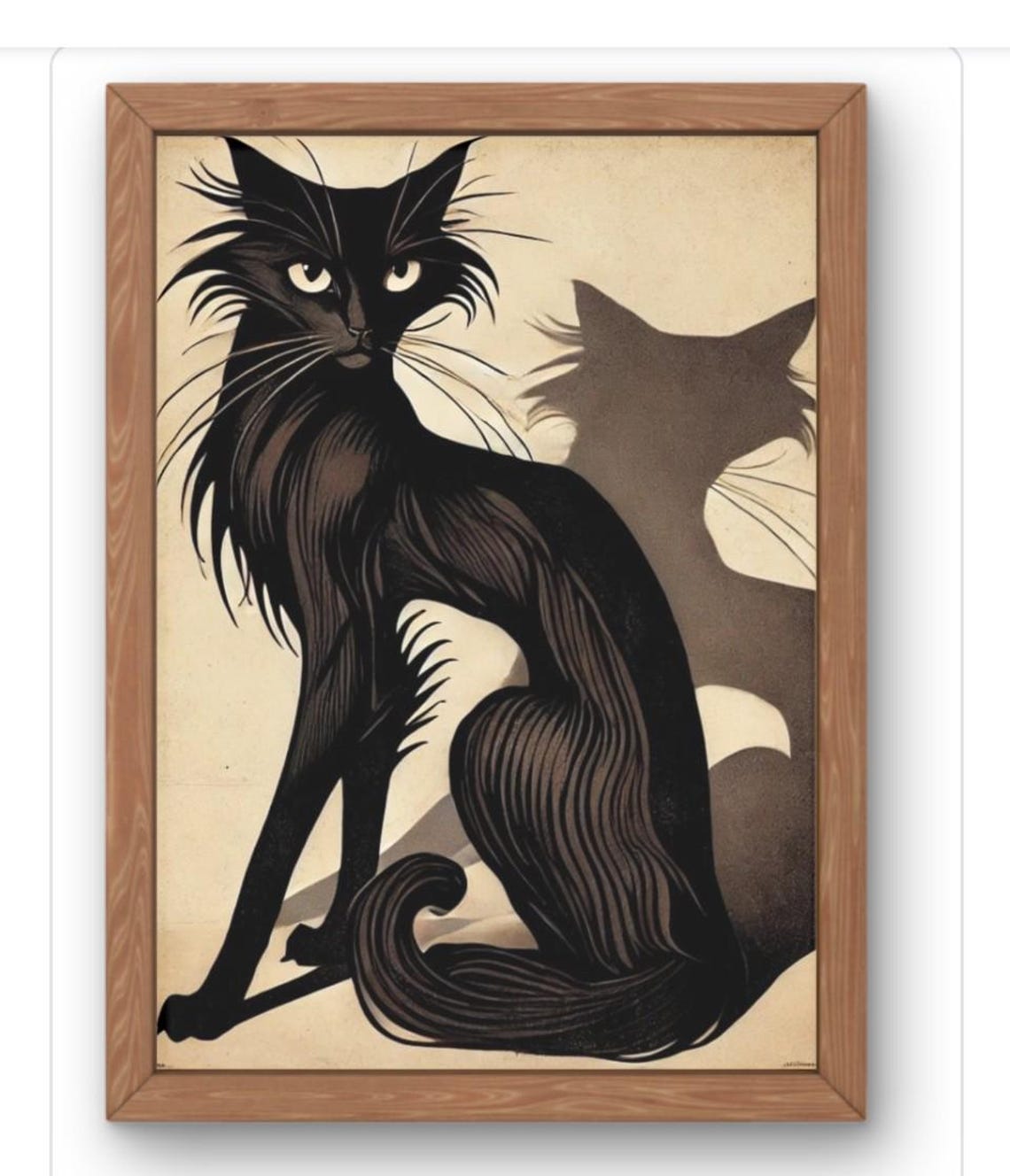 Expressionist Black Cat Art Print With Dramatic Line Work Feline Decor