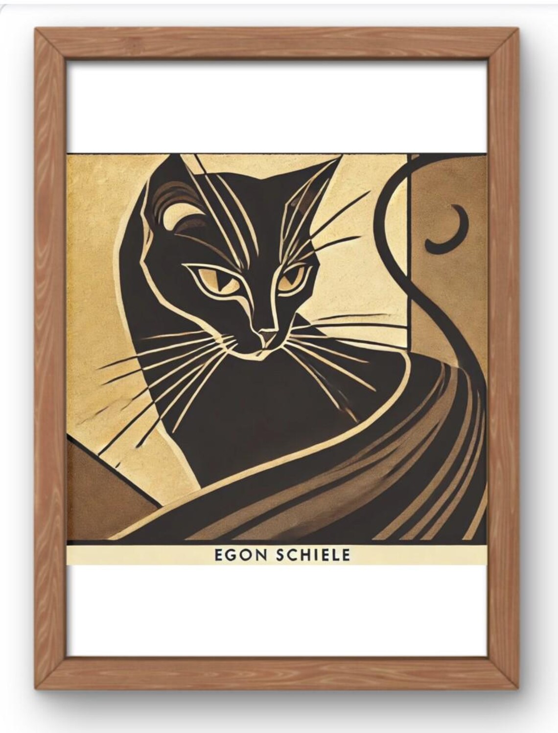 Egon Schiele Inspired Black Cat Gold Art Deco Portrait Poster