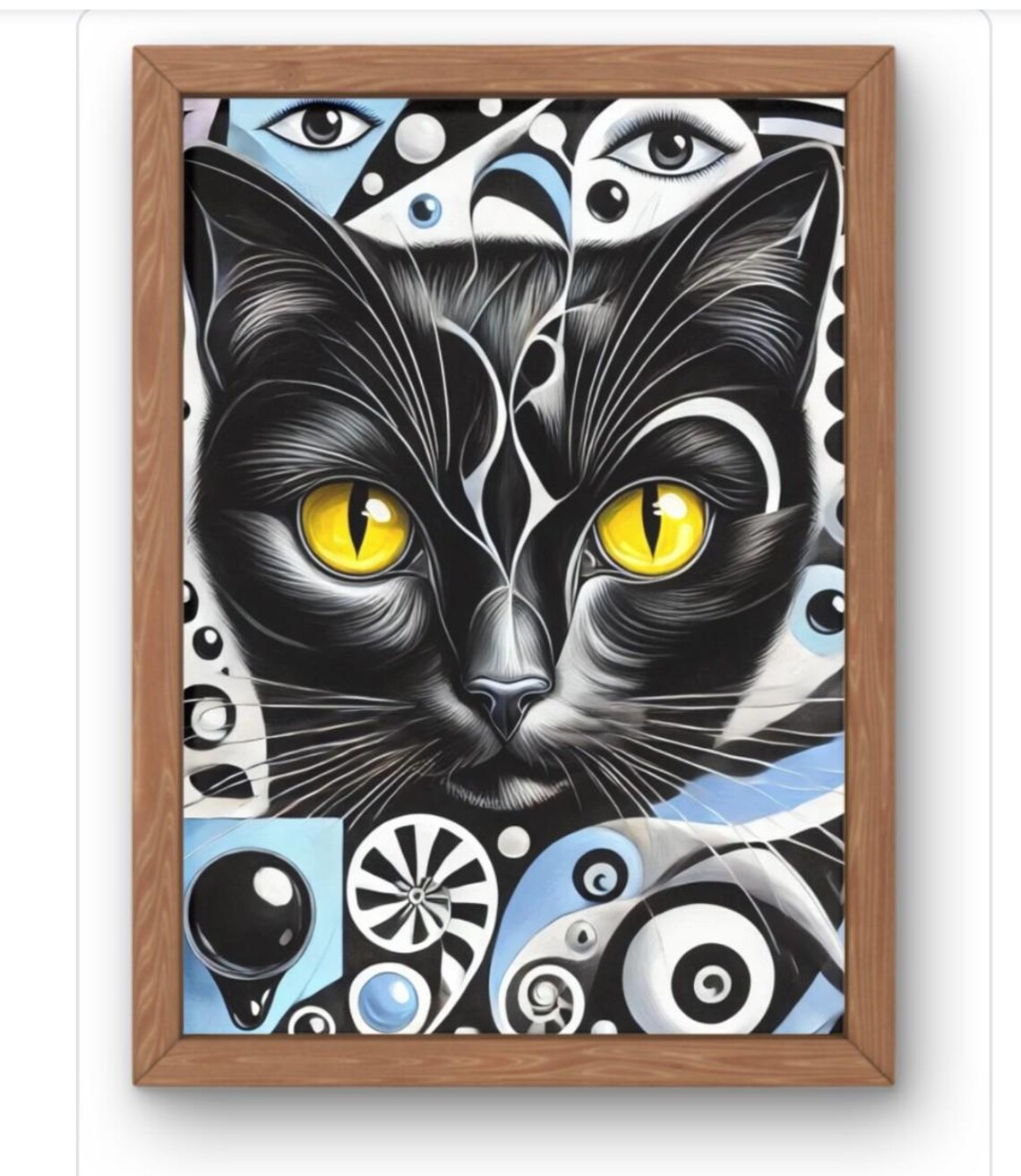 Psychedelic Black Cat Yellow Eyes Optical Illusion Bold Wall Art