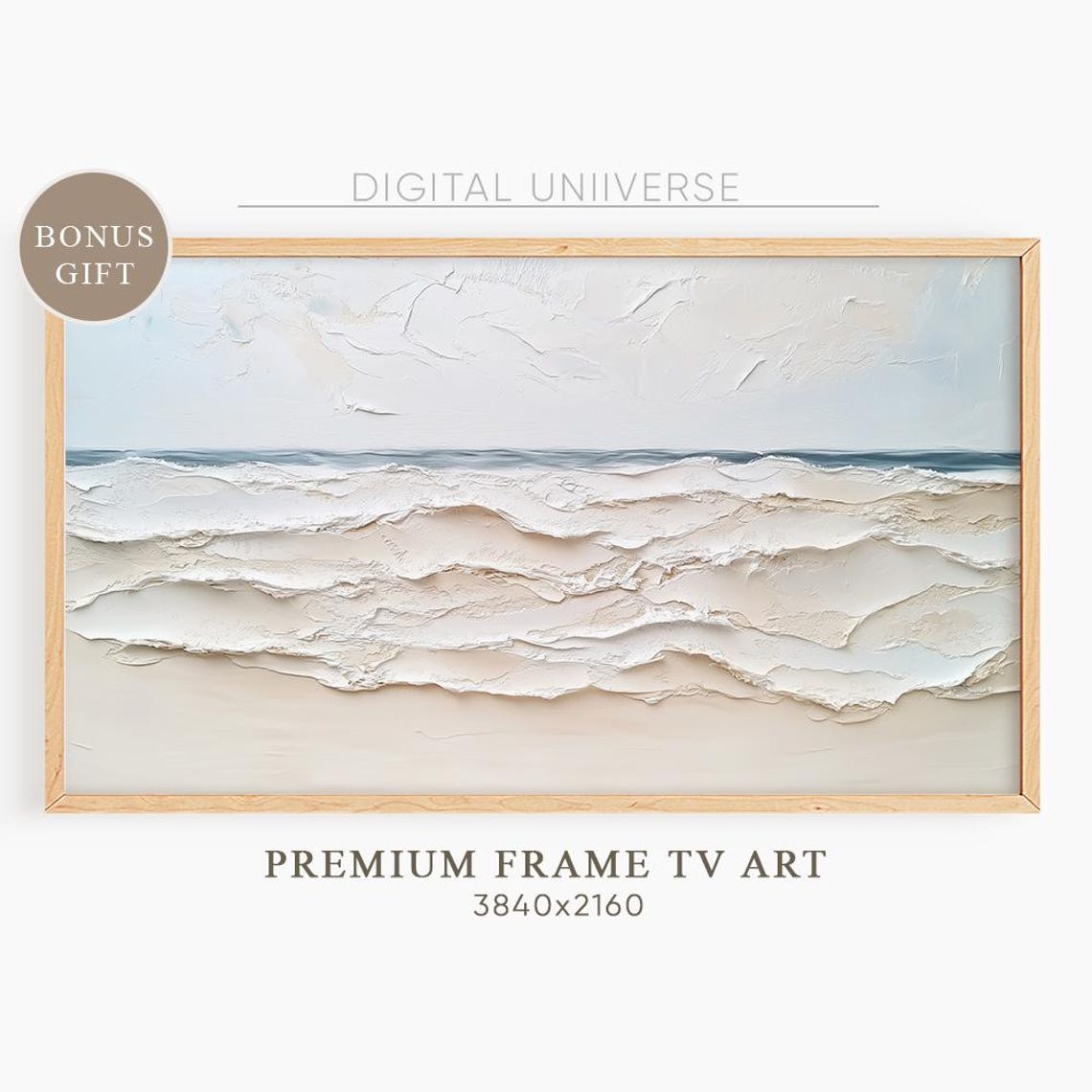 Minimalist White Ocean Waves Textured Neutral Beach Wall Art
