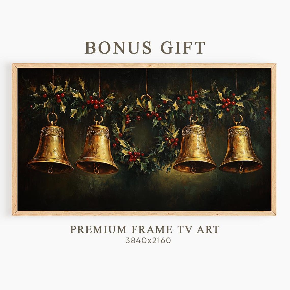 Mistletoe Berry Bouquet with Gold Bow Dark Christmas Botanical Poster - Image 6
