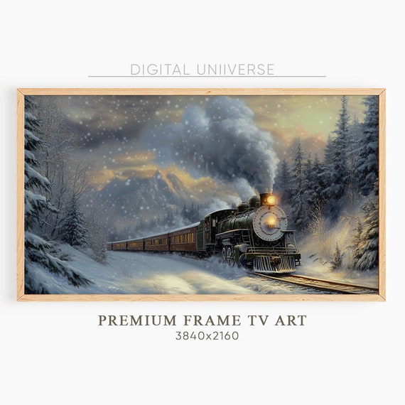 Frame Tv Christmas Express Train Green And Red Frame Tv Art Moody Winter Landscape Snowy Railroad Christmas Tv Art