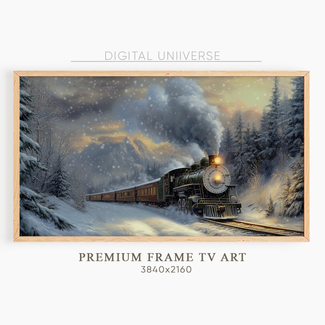 Steam Locomotive Snowy Night Forest Vintage Train Christmas Poster