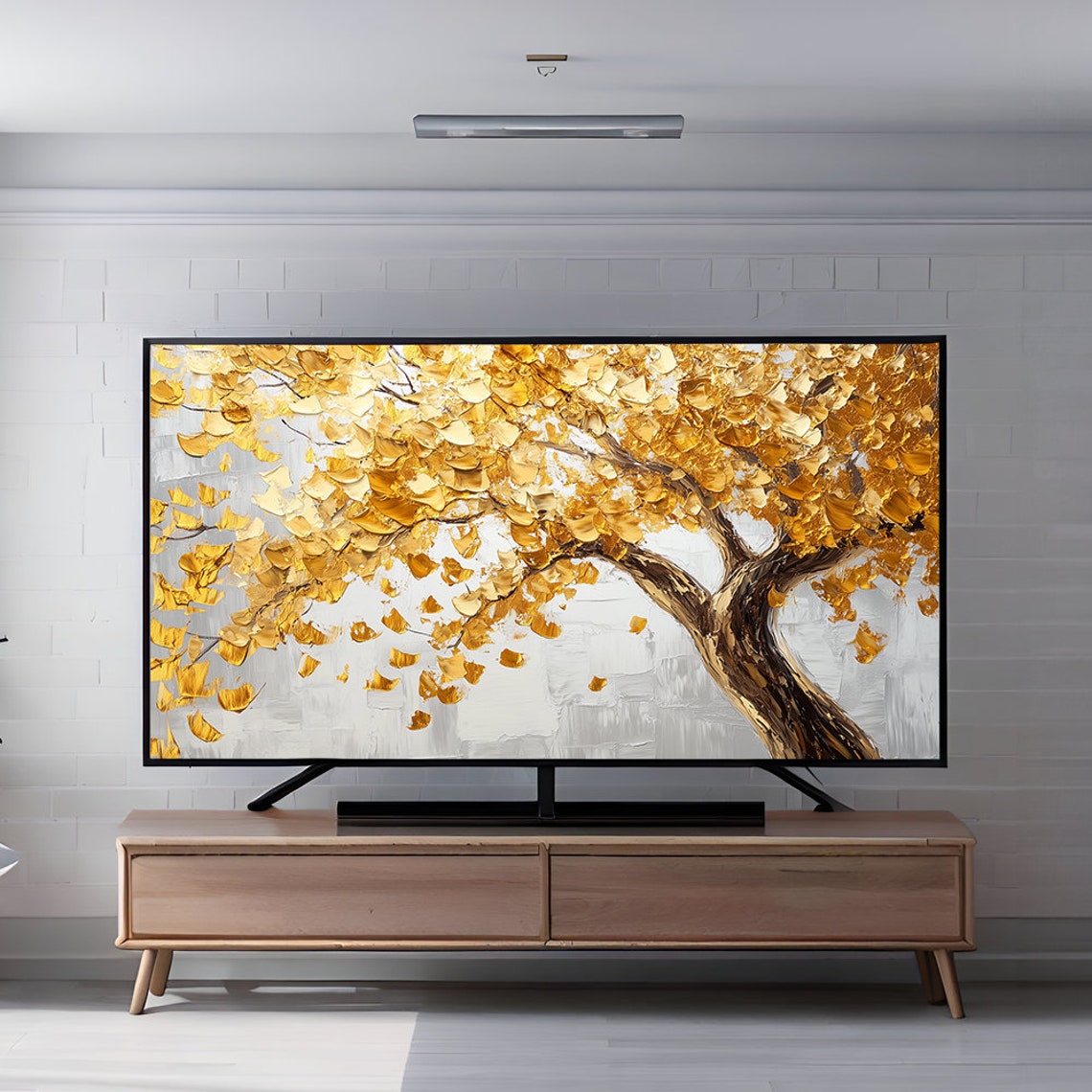 Twisted Golden Tree with Falling Amber Leaves Fall Decor Wall Art - Image 7