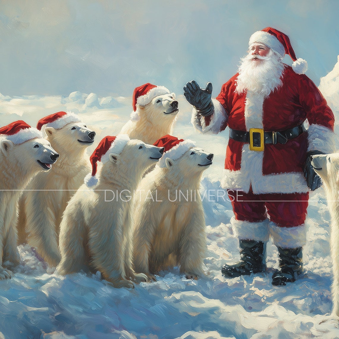 Santa Claus Polar Bears Santa Hats Snowy Arctic Christmas Poster - Image 4