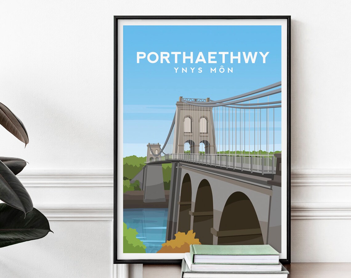 Porthaethwy Menai Suspension Bridge Anglesey Wales Travel Poster - Image 2