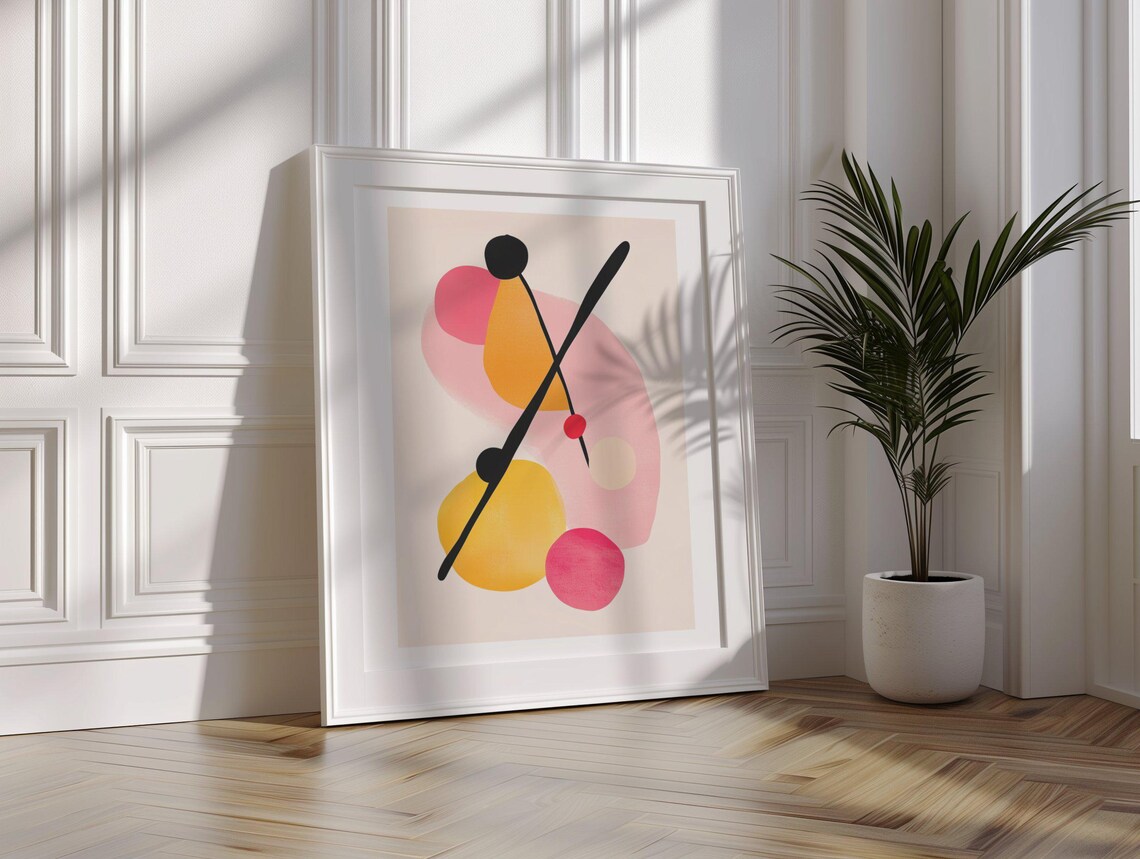 Pink Gold and Black Geometric Bauhaus Inspired Abstract Poster - Image 2