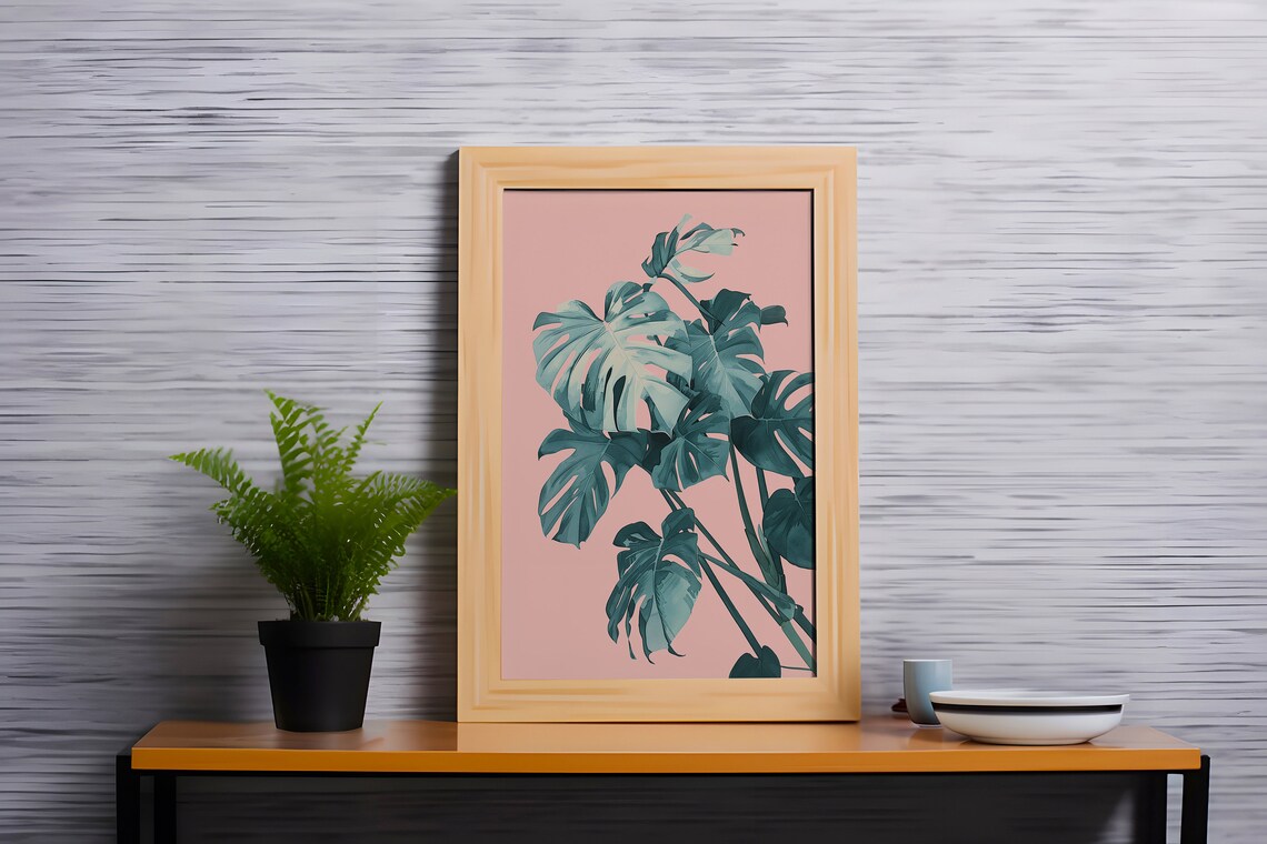 Tropical Monstera Leaf Art Print, Pink Aesthetic - Image 3