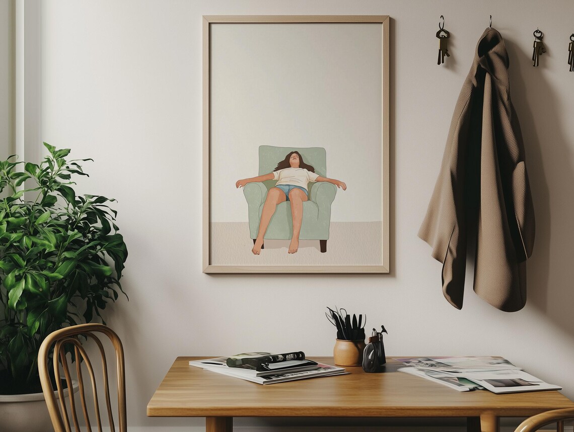 Mother Sleeping In Chair Watercolor Motherhood Rest Wall Art - Image 3